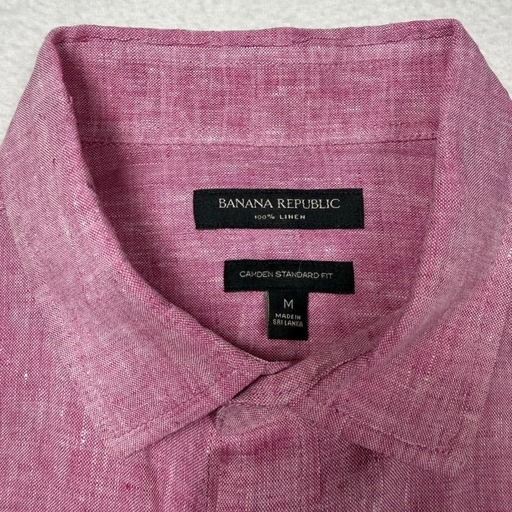 Banana Republic Mens 100% Linen Short Sleeve Shirt Camden Standard Fit Pink M